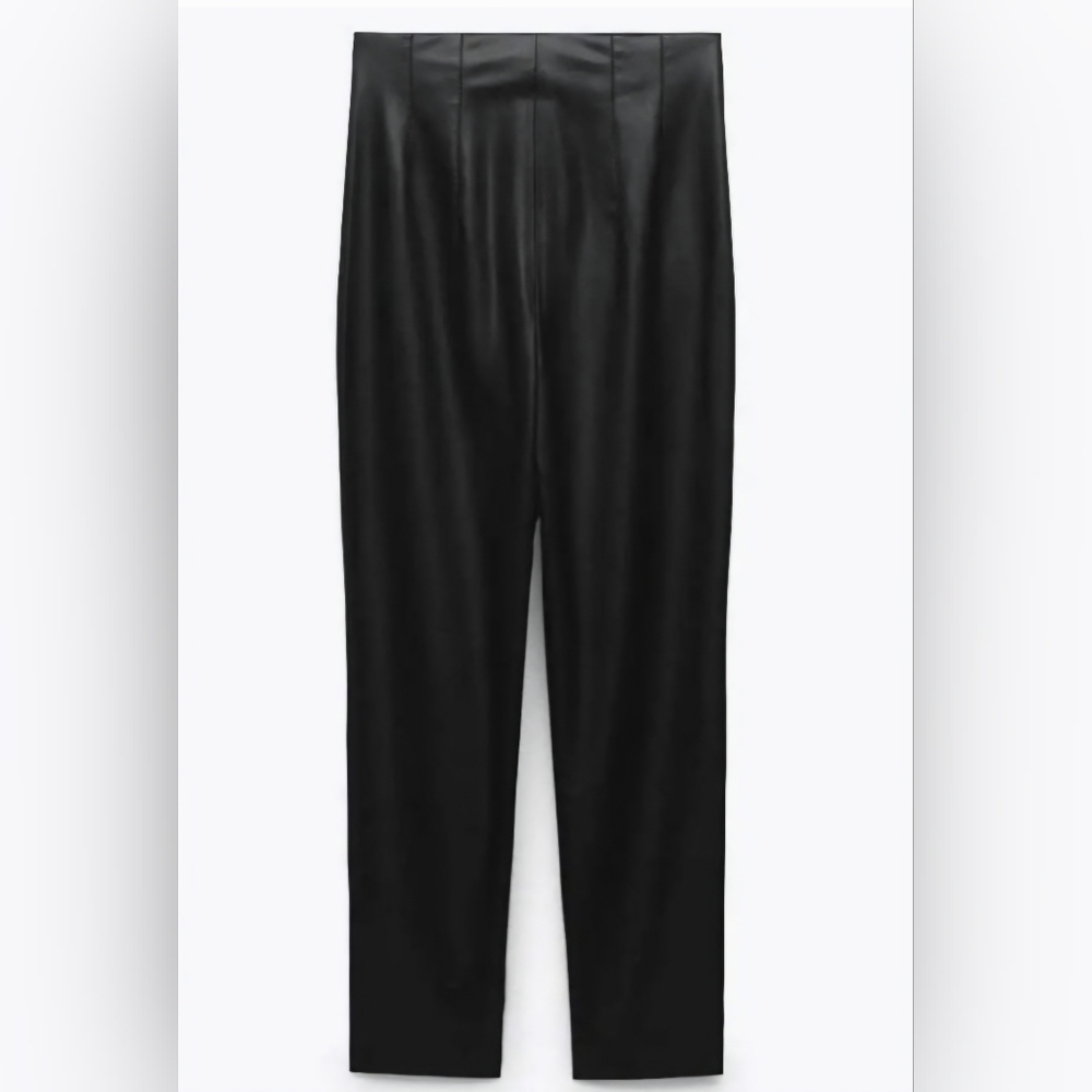 NWT Zara High-Rise Faux Leather Pants - Black - Size L - Picture 5 of 8
